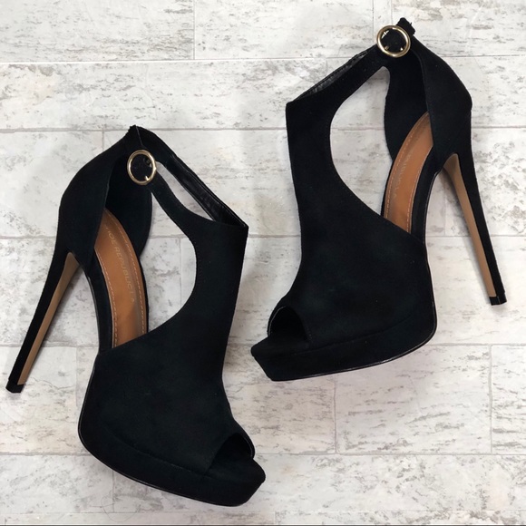 Shoe Republic LA Shoes - Peep Toe Closed Black Heels